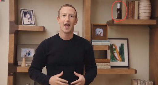 Mark-Zuckerberg-speaking-in-his-Meta-keynote-at this-home-with-Sweet Baby-Ray’s-bbq-sauce-on-his-bookshelf